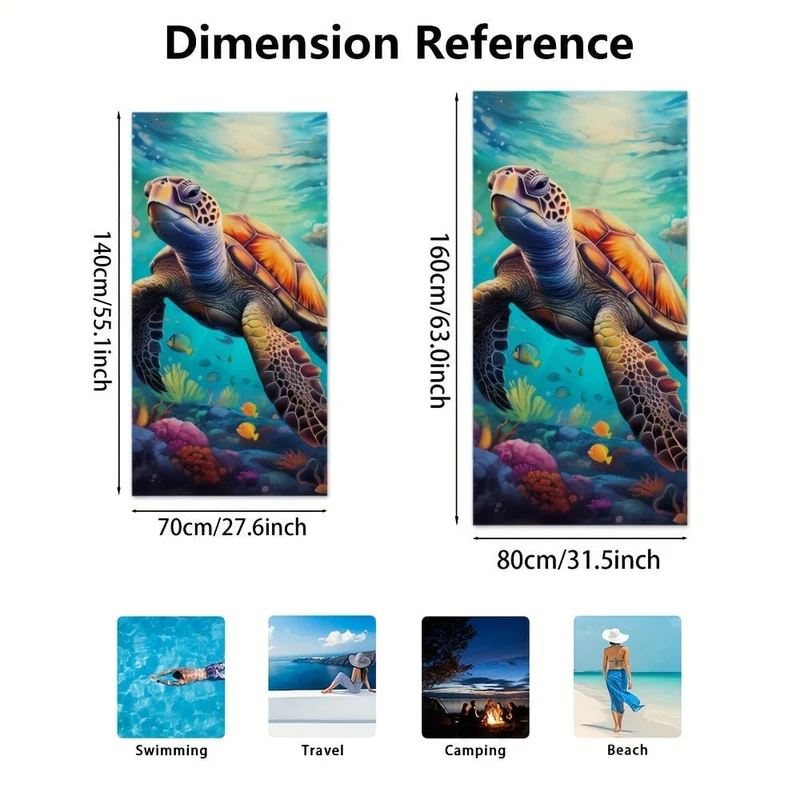 1 Stück Strandtuch mit Schildkröten-Aufdruck, schnell trocknendes, saugfähiges Strandtuch, leichtes Strandtuch, für Outdoor-Reisen, Camping, Strandurlaub, Strandutensilien, Geschenke für Neujahr, Valentinstag