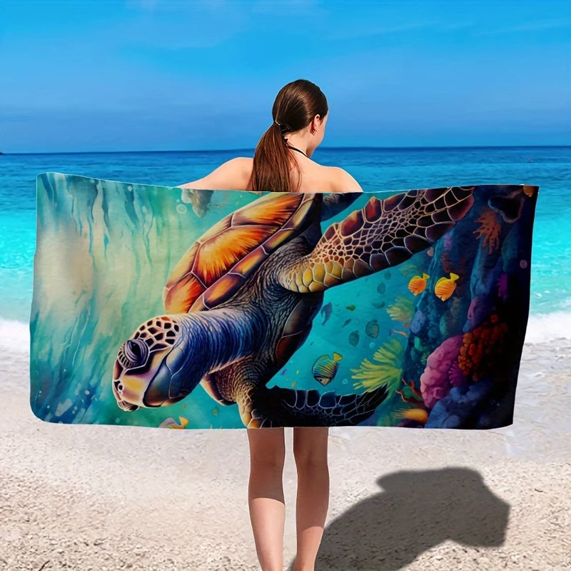 1 Stück Strandtuch mit Schildkröten-Aufdruck, schnell trocknendes, saugfähiges Strandtuch, leichtes Strandtuch, für Outdoor-Reisen, Camping, Strandurlaub, Strandutensilien, Geschenke für Neujahr, Valentinstag