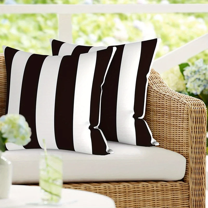 2 Stück gestreifter, wasserdichter Oxford-Stoff, einfacher Überwurf-Kissenbezug, Sofa, Stuhl, Outdoor, Garten, Terrasse, dekorativer Taillen-Kissenbezug, 2 Stück, 18 x 18 cm, Heimdekoration, Raumdekoration
