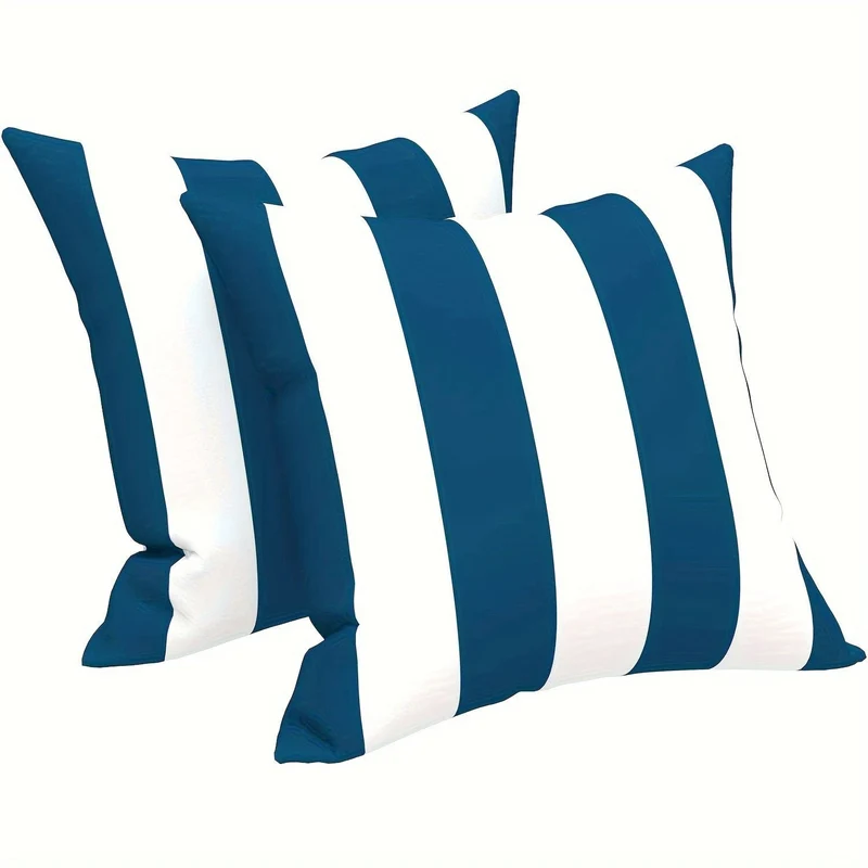2 Stück gestreifter, wasserdichter Oxford-Stoff, einfacher Überwurf-Kissenbezug, Sofa, Stuhl, Outdoor, Garten, Terrasse, dekorativer Taillen-Kissenbezug, 2 Stück, 18 x 18 cm, Heimdekoration, Raumdekoration