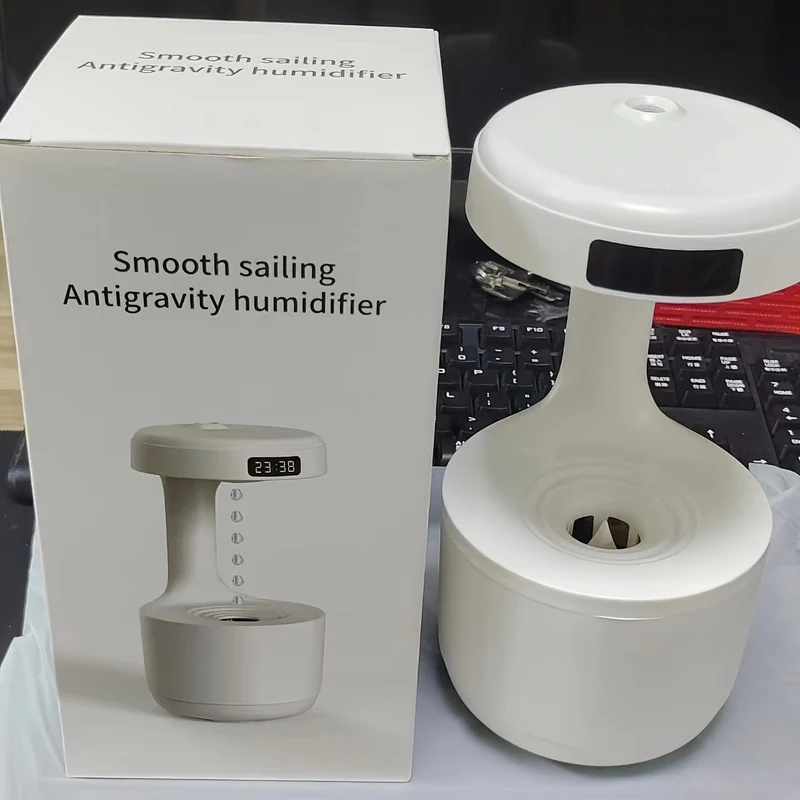 1 x Anti-Schwerkraft-Luftbefeuchter, Wassertropfen-Luftbefeuchter mit großer Kapazität, kreativer Luftbefeuchter, Wassertropfen-Rückfluss-Luftbefeuchter, intelligenter digitaler LED-Bildschirm, USB-Plug-in, Heimdeko, Raumdeko, Schulanfang
