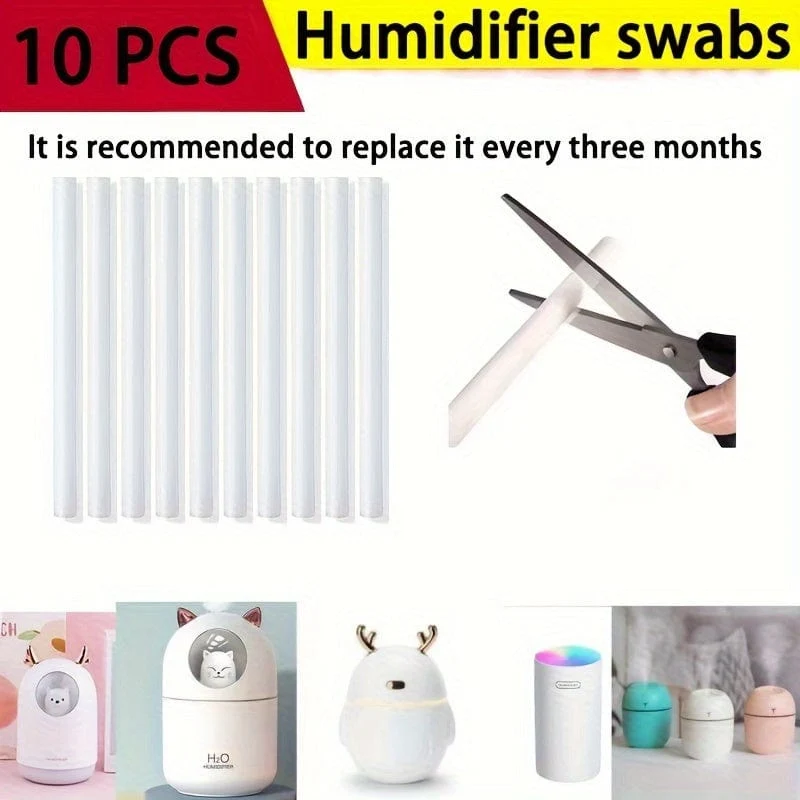 10 Stück Luftbefeuchterfilter, Luftbefeuchter-Wattestäbchen, universeller austauschbarer Filter für Luftbefeuchter-Aromatherapie-Maschine, austauschbarer Filter-Diffusor-Sprühgerät, Wattestäbchen können auf die gewünschte Länge zugeschnitten werden