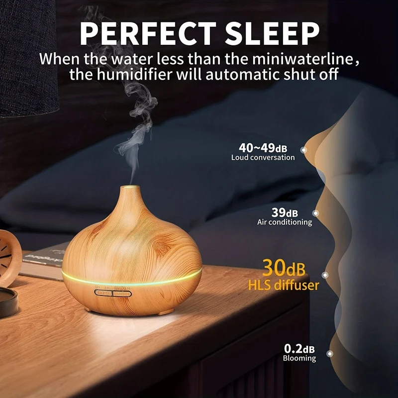 1 Stück Aromadiffusor für ätherische Öle, großes Zimmer, Büro, 550 ml, Holzfarbe, USB-Aufladung, Diffusoren für ätherische Öle, kühler Nebel, Luftbefeuchter, superleise, Umgebungslicht in 7 Farben, LED-Licht, wasserlos, automatische Abschaltung, Aromatherapie-Diffusor für Zuhause, Schlafzimmer, Geschenk
