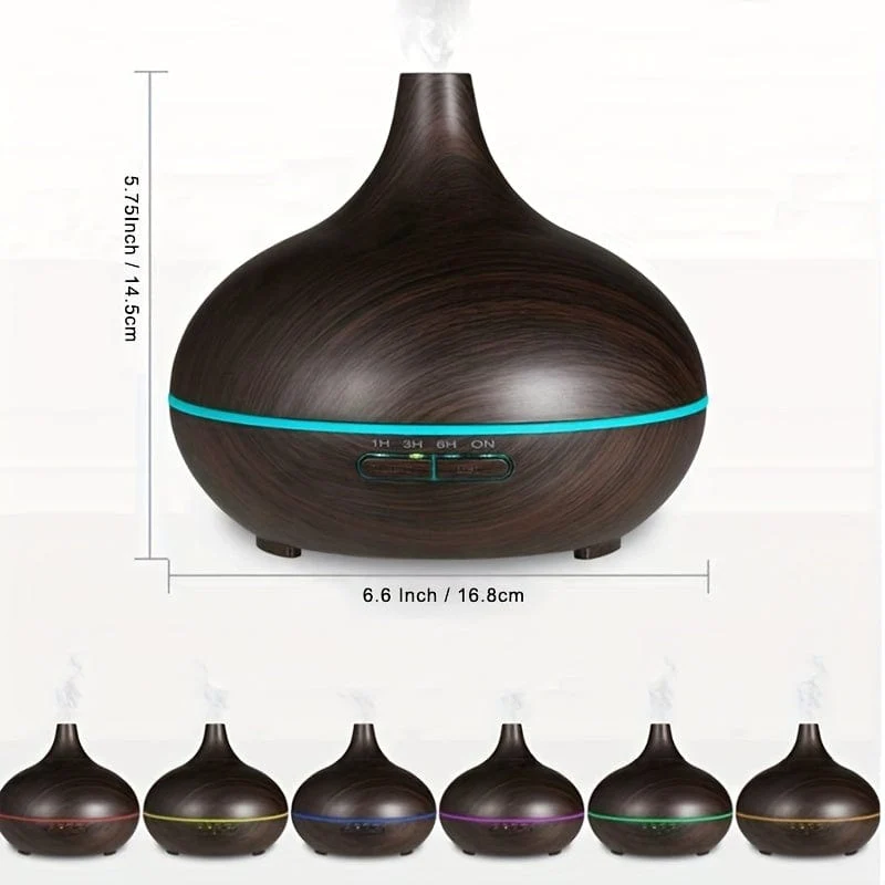 1 Stück Aromadiffusor für ätherische Öle, großes Zimmer, Büro, 550 ml, Holzfarbe, USB-Aufladung, Diffusoren für ätherische Öle, kühler Nebel, Luftbefeuchter, superleise, Umgebungslicht in 7 Farben, LED-Licht, wasserlos, automatische Abschaltung, Aromatherapie-Diffusor für Zuhause, Schlafzimmer, Geschenk
