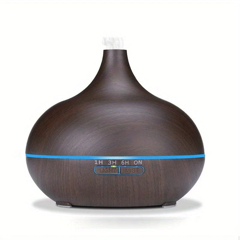 1 Stück Aromadiffusor für ätherische Öle, großes Zimmer, Büro, 550 ml, Holzfarbe, USB-Aufladung, Diffusoren für ätherische Öle, kühler Nebel, Luftbefeuchter, superleise, Umgebungslicht in 7 Farben, LED-Licht, wasserlos, automatische Abschaltung, Aromatherapie-Diffusor für Zuhause, Schlafzimmer, Geschenk