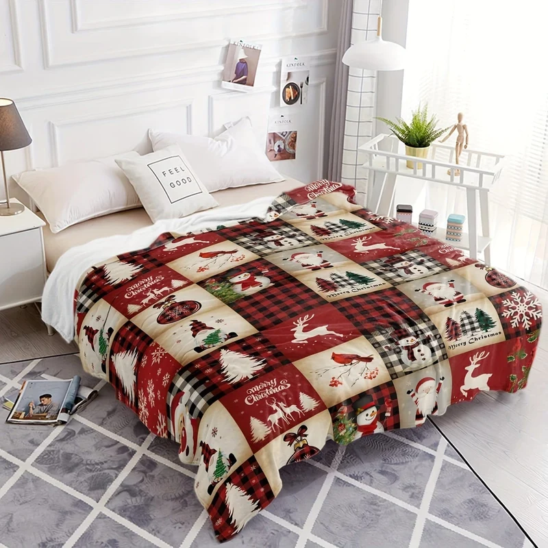 1 Stück Weihnachts-Cartoon-Element-Druckdecke, Flanelldecke, weiche warme Überwurfdecke, Nickerchendecke für Couch, Sofa, Büro, Bett, Camping, Reisen, Mehrzweck-Geschenkdecke für alle Jahreszeiten