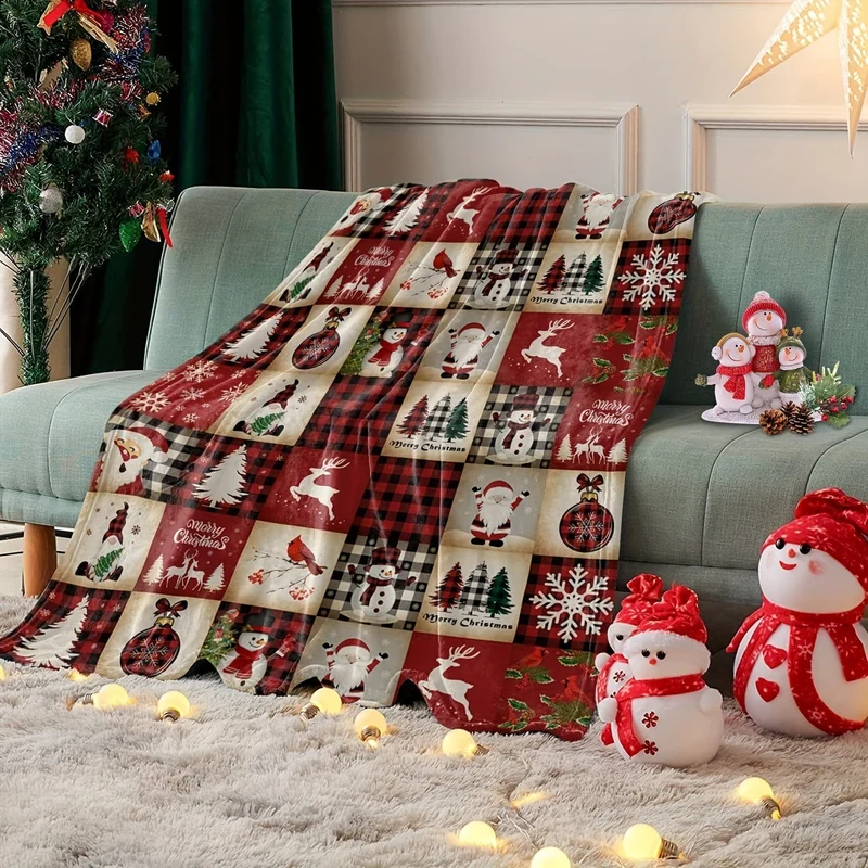 1 Stück Weihnachts-Cartoon-Element-Druckdecke, Flanelldecke, weiche warme Überwurfdecke, Nickerchendecke für Couch, Sofa, Büro, Bett, Camping, Reisen, Mehrzweck-Geschenkdecke für alle Jahreszeiten