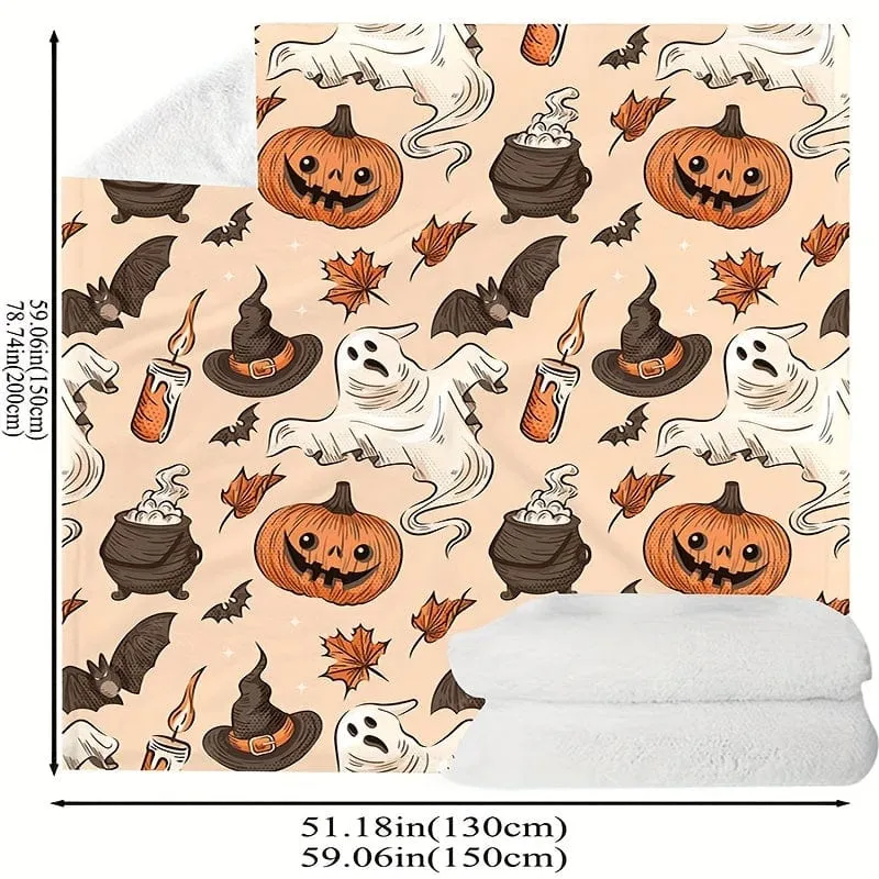 1 Stück Flanelldecke mit Halloween-Thema, Kürbis-Geisterhut-Fledermaus-Aufdruck, weiche, gemütliche Überwurfdecke, Nickerchendecke für Reisen, Sofa, Bett, Büro, Heimdekoration, Halloween-Feriengeschenkdecke für Jungen, Mädchen, Erwachsene, die ganze Saison über erhältlich