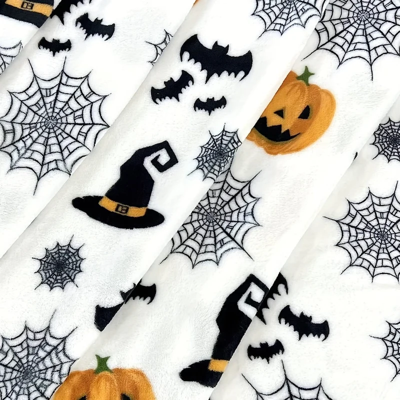 1 Stück Flanelldecke mit Halloween-Thema, Spinnennetz, Hexenhut, schwarzer Fledermaus-Kürbis-Aufdruck, weiche, gemütliche Überwurfdecke für Bett, Couch, Büro, Camping und Reisen, warme, leichte Plüschdecke für alle Jahreszeiten, Halloween-Weihnachtsgeschenke