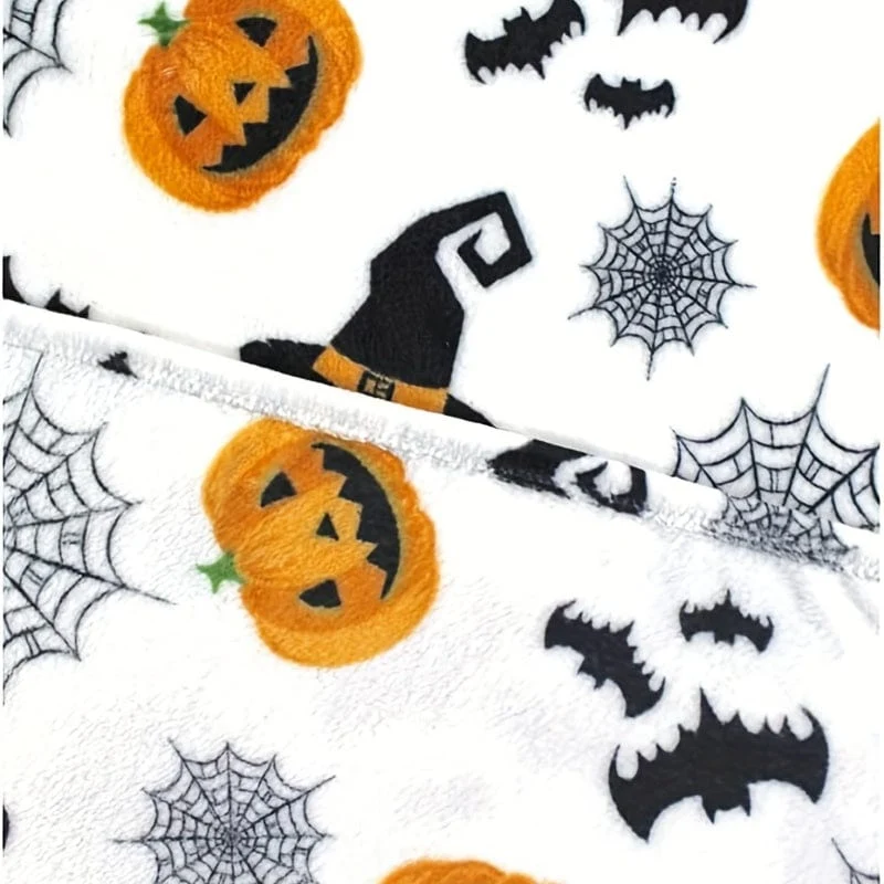 1 Stück Flanelldecke mit Halloween-Thema, Spinnennetz, Hexenhut, schwarzer Fledermaus-Kürbis-Aufdruck, weiche, gemütliche Überwurfdecke für Bett, Couch, Büro, Camping und Reisen, warme, leichte Plüschdecke für alle Jahreszeiten, Halloween-Weihnachtsgeschenke