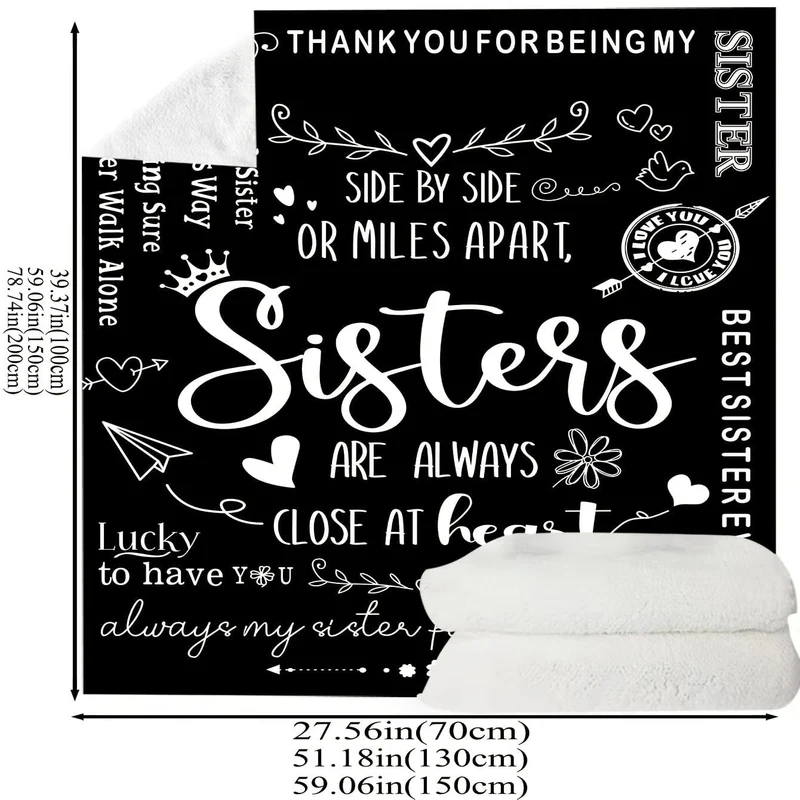 1 Stück Slogan-Print-Decke, schwarze Flanelldecke, Geschenk für Schwester, weiche, gemütliche Überwurfdecke für Sofa, Bett, Couch, Camping, Büro, Reisen