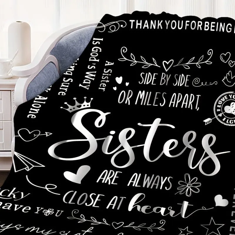 1 Stück Slogan-Print-Decke, schwarze Flanelldecke, Geschenk für Schwester, weiche, gemütliche Überwurfdecke für Sofa, Bett, Couch, Camping, Büro, Reisen