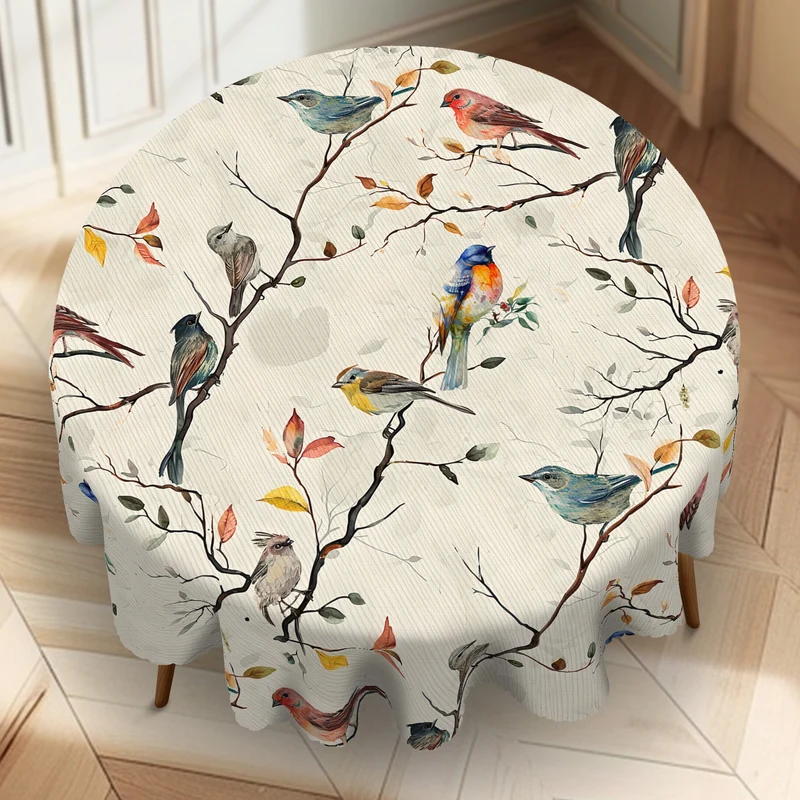 1 Stück, Tischdecke, bedruckte Tischdecke mit Vögeln auf den Zweigen, dekorative Tischdecke mit Frühlingsmotiv, schmutzabweisend und löschbar, wasserdicht, dekorative Tischdecke geeignet für Restaurant, Party, Urlaub, Geschenk, drinnen, draußen