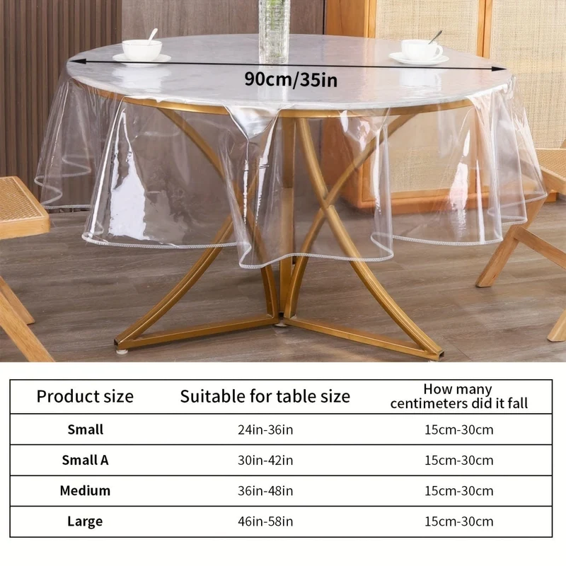 1 Tischdecke, runder transparenter Tischschutz mit Feststellkante, wasserdichte, ölbeständige Vinyl-Tischdecke, schmutzabweisende, abwischbare Tischdecke, genähte Kante, wasserdichte, ölbeständige, schmutzabweisende Plastiktischdecke, Raumdekoration