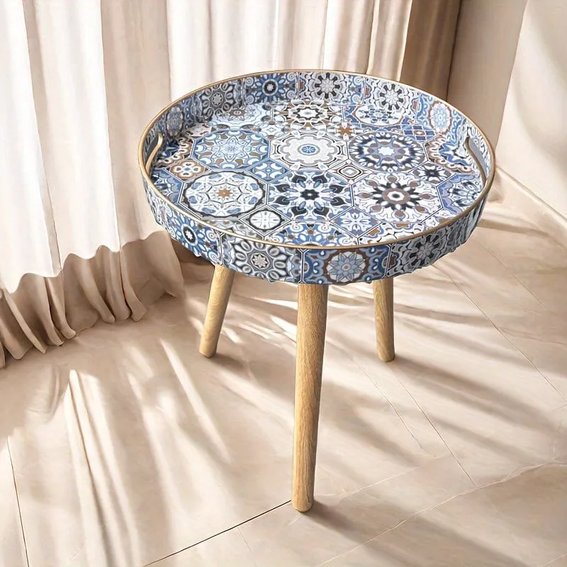 Kleine Skulptur-Dekoration im Bohème-Stil. Vielseitiger Couchtisch mit Holztablett und abnehmbaren Beinen für die Heimdekoration im Wohnzimmer