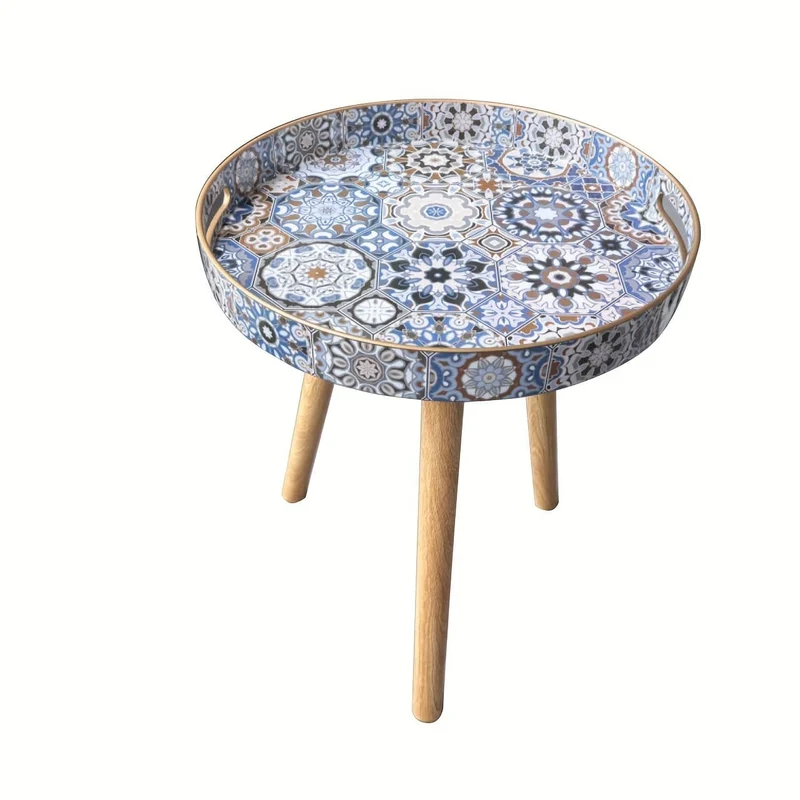 Kleine Skulptur-Dekoration im Bohème-Stil. Vielseitiger Couchtisch mit Holztablett und abnehmbaren Beinen für die Heimdekoration im Wohnzimmer