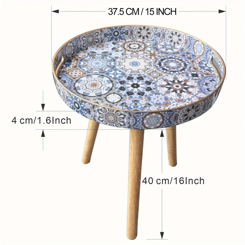 Kleine Skulptur-Dekoration im Bohème-Stil. Vielseitiger Couchtisch mit Holztablett und abnehmbaren Beinen für die Heimdekoration im Wohnzimmer