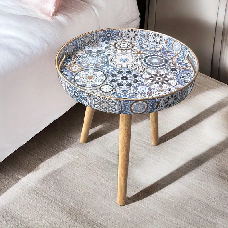 Kleine Skulptur-Dekoration im Bohème-Stil. Vielseitiger Couchtisch mit Holztablett und abnehmbaren Beinen für die Heimdekoration im Wohnzimmer