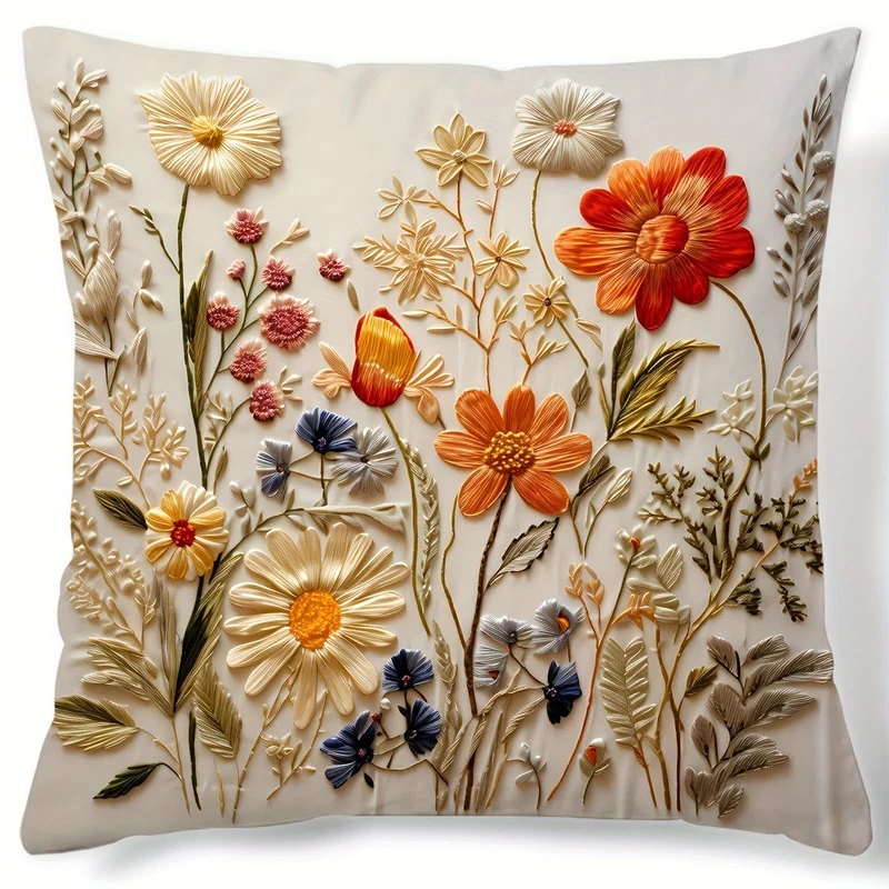 1 Stück, Kissenbezug aus Polyester mit Pflanzenblumenmuster, Kissenbezug, Raumdekoration, Schlafzimmerdekoration, Sofadekoration, Sammlerstück, Gebäudezubehör (Kissen ist nicht im Lieferumfang enthalten)