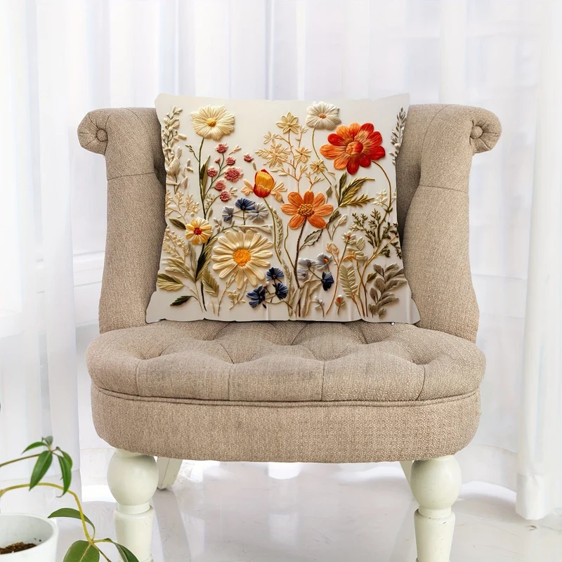 1 Stück, Kissenbezug aus Polyester mit Pflanzenblumenmuster, Kissenbezug, Raumdekoration, Schlafzimmerdekoration, Sofadekoration, Sammlerstück, Gebäudezubehör (Kissen ist nicht im Lieferumfang enthalten)