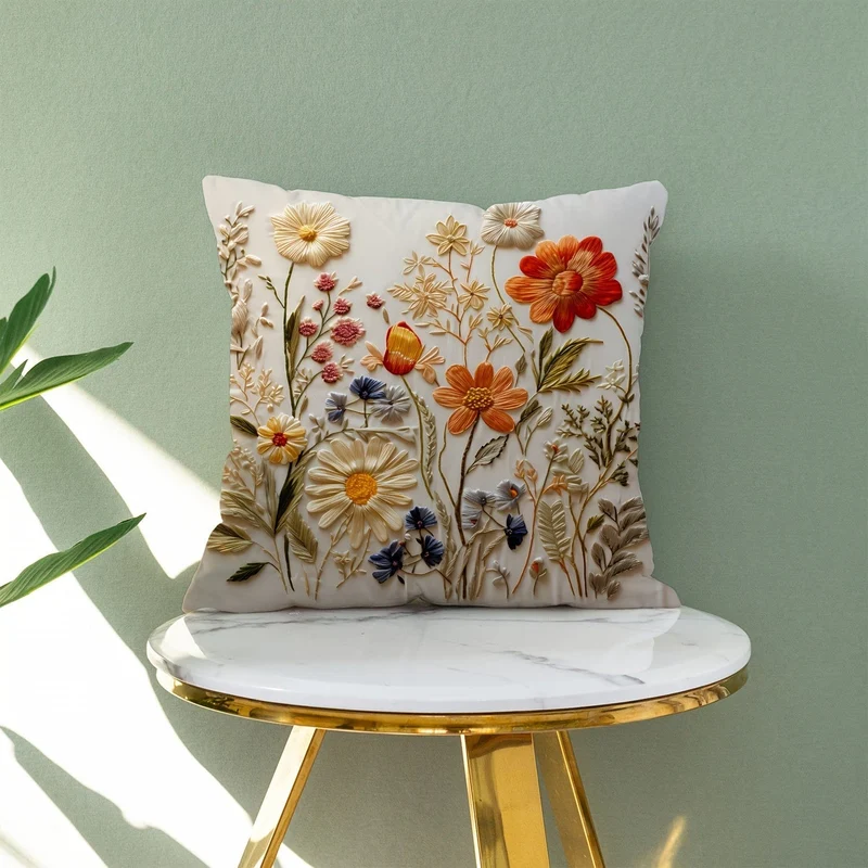 1 Stück, Kissenbezug aus Polyester mit Pflanzenblumenmuster, Kissenbezug, Raumdekoration, Schlafzimmerdekoration, Sofadekoration, Sammlerstück, Gebäudezubehör (Kissen ist nicht im Lieferumfang enthalten)