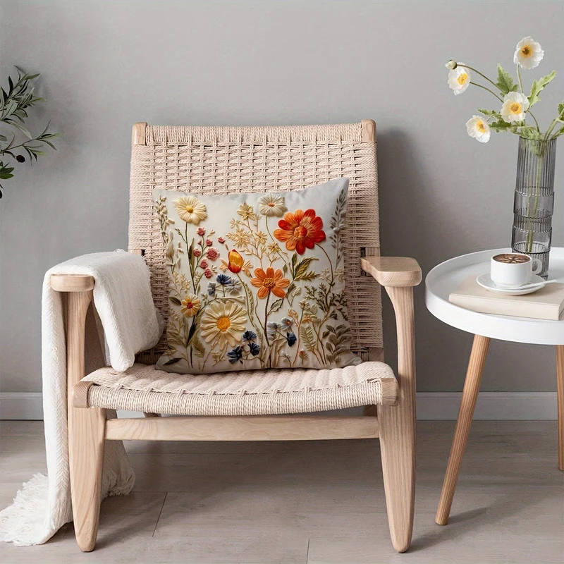 1 Stück, Kissenbezug aus Polyester mit Pflanzenblumenmuster, Kissenbezug, Raumdekoration, Schlafzimmerdekoration, Sofadekoration, Sammlerstück, Gebäudezubehör (Kissen ist nicht im Lieferumfang enthalten)