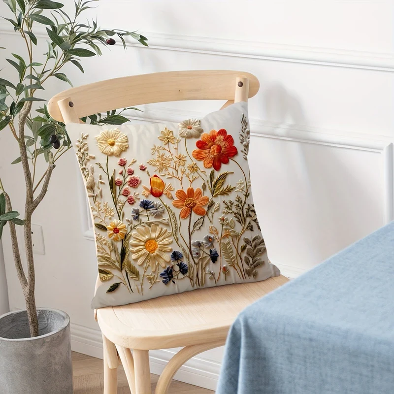 1 Stück, Kissenbezug aus Polyester mit Pflanzenblumenmuster, Kissenbezug, Raumdekoration, Schlafzimmerdekoration, Sofadekoration, Sammlerstück, Gebäudezubehör (Kissen ist nicht im Lieferumfang enthalten)