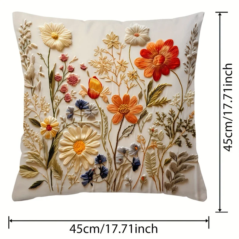 1 Stück, Kissenbezug aus Polyester mit Pflanzenblumenmuster, Kissenbezug, Raumdekoration, Schlafzimmerdekoration, Sofadekoration, Sammlerstück, Gebäudezubehör (Kissen ist nicht im Lieferumfang enthalten)