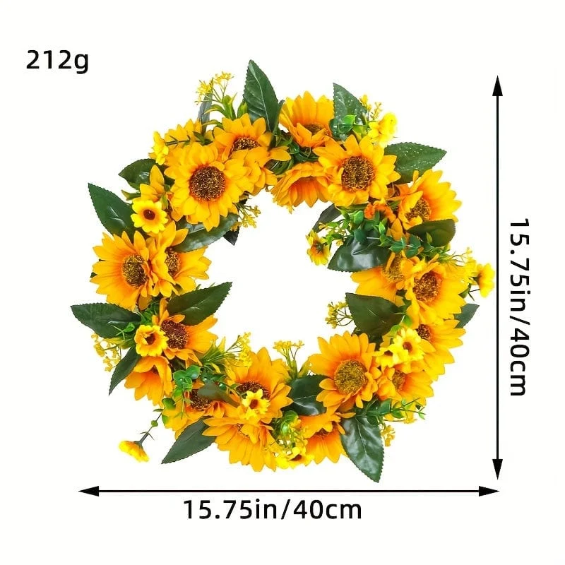 1 Stück, Sonnenblumengirlande – Türdekoration aus natürlichem Rattan, rund, mit künstlichen Sonnenblumen und abgestorbenen Zweigen