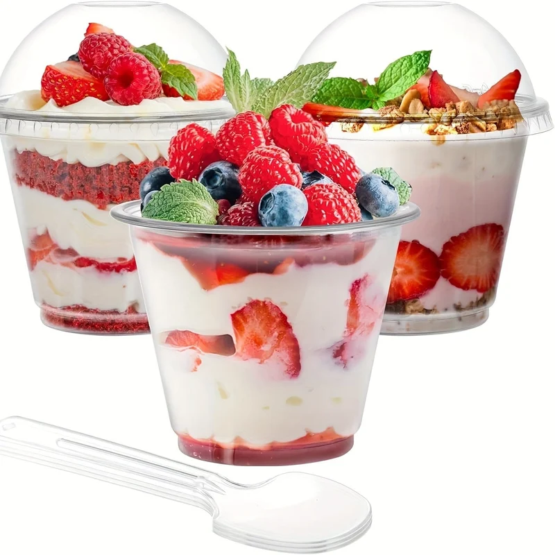 40 Stück kristallklare Plastikbecher – perfekt für Desserts, Parfaits, Eis und Cupcakes, Partyzubehör, Geschirrzubehör.
