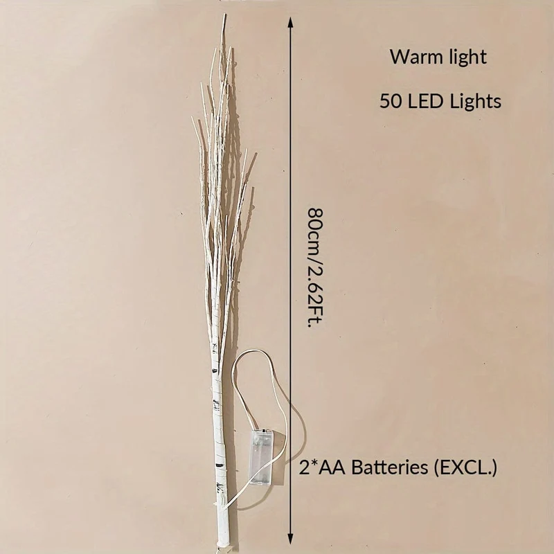 1 Stück 79.86 cm 50 LED leuchtendes weißes Birkenzweig-Dekorationslicht, simulierter künstlicher Zweig mit Batteriebetrieb, für Weihnachten im Innen- und Außenbereich, Hochzeit, Party, Heimdekoration