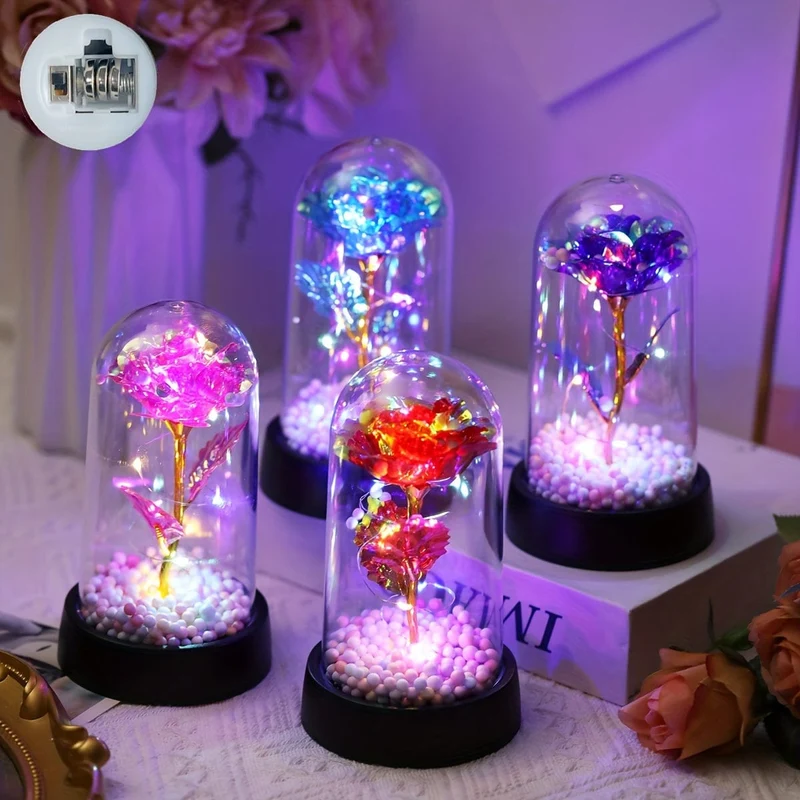 1 Stück simulierte goldene Blatt-Rosenblume, dekorative Nachtlampe, kreatives Blumenlicht für Innen-Desktop-/Nachttischdekoration mit Batterie, perfektes Rosengeschenk für Valentinstag, Muttertag, Hochzeitstag
