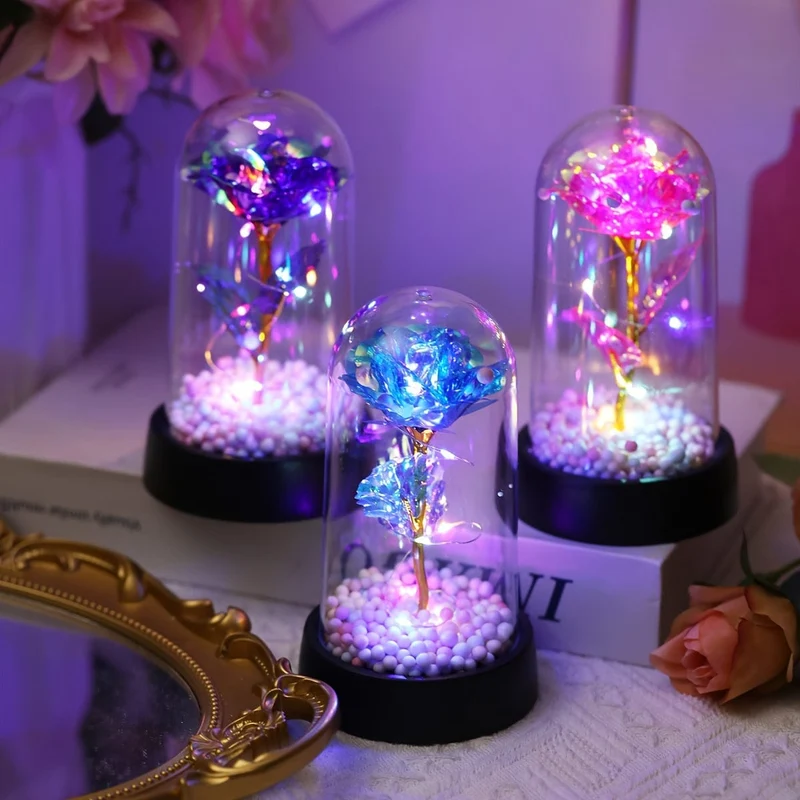 1 Stück simulierte goldene Blatt-Rosenblume, dekorative Nachtlampe, kreatives Blumenlicht für Innen-Desktop-/Nachttischdekoration mit Batterie, perfektes Rosengeschenk für Valentinstag, Muttertag, Hochzeitstag