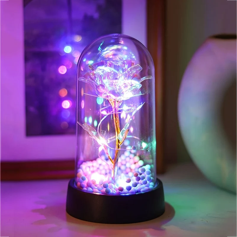 1 Stück simulierte goldene Blatt-Rosenblume, dekorative Nachtlampe, kreatives Blumenlicht für Innen-Desktop-/Nachttischdekoration mit Batterie, perfektes Rosengeschenk für Valentinstag, Muttertag, Hochzeitstag