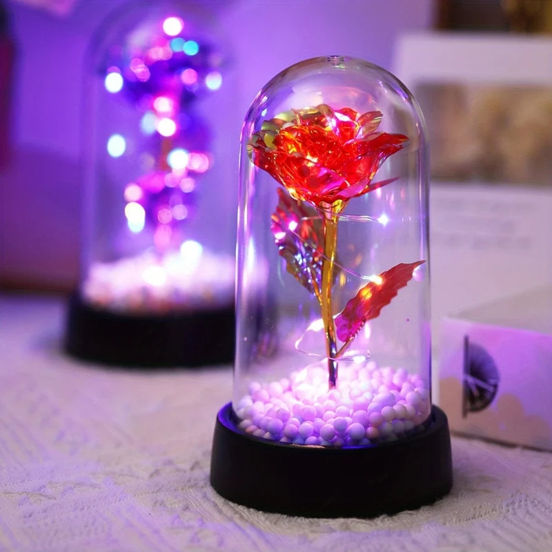 1 Stück simulierte goldene Blatt-Rosenblume, dekorative Nachtlampe, kreatives Blumenlicht für Innen-Desktop-/Nachttischdekoration mit Batterie, perfektes Rosengeschenk für Valentinstag, Muttertag, Hochzeitstag