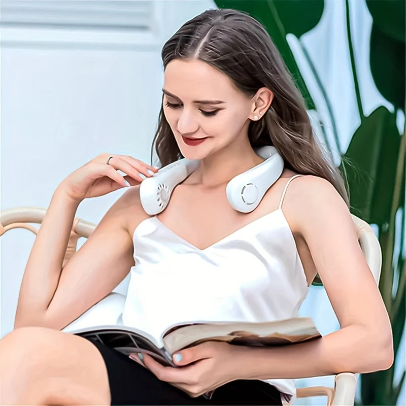 1Pc 2023 Neue Mini Neck Fan Tragbare Blattloser Hängenden Hals Wiederaufladbare Luftkühler 3 Geschwindigkeit Mini Sommer Sport Fans