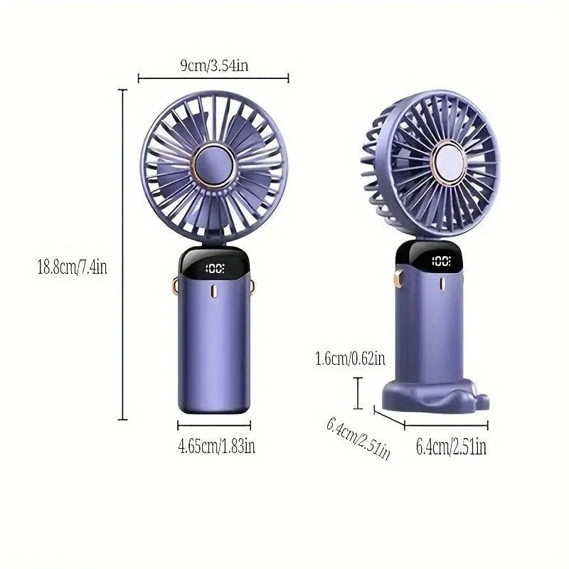 Tragbarer Mini-USB-Lüfter, LED-Digitalanzeige, 5 Geschwindigkeiten, 21 Stunden Akkulaufzeit, leiser Betrieb, ideal für Sommerreisen und den Haushalt