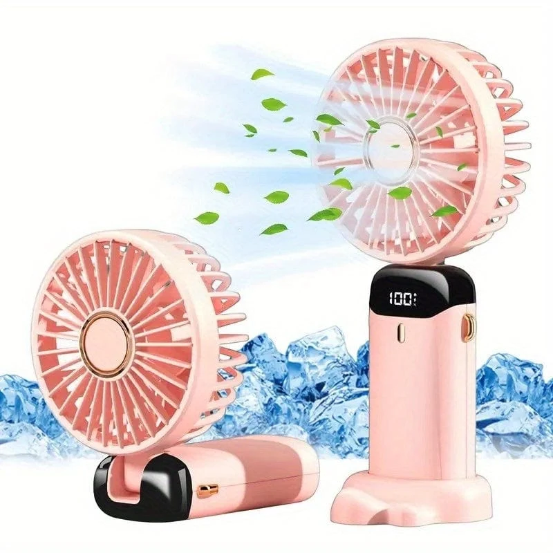 Tragbarer Mini-USB-Lüfter, LED-Digitalanzeige, 5 Geschwindigkeiten, 21 Stunden Akkulaufzeit, leiser Betrieb, ideal für Sommerreisen und den Haushalt