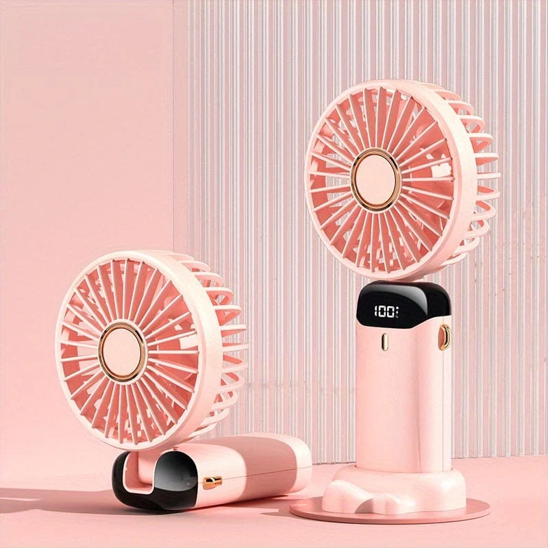 Tragbarer Mini-USB-Lüfter, LED-Digitalanzeige, 5 Geschwindigkeiten, 21 Stunden Akkulaufzeit, leiser Betrieb, ideal für Sommerreisen und den Haushalt