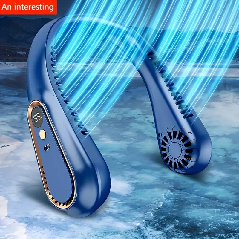1 Stück flügelloser hängender Halsventilator, tragbarer USB-Kühlventilator mit 5 Geschwindigkeiten und Digitalanzeige – superstarke Technologie und flügelloses Design für den Außenbereich