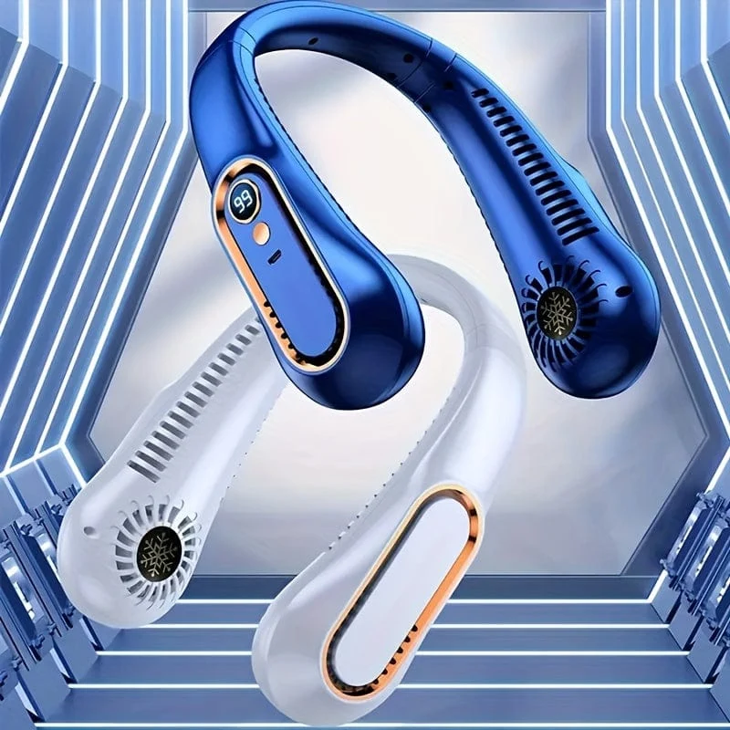 1 Stück flügelloser hängender Halsventilator, tragbarer USB-Kühlventilator mit 5 Geschwindigkeiten und Digitalanzeige – superstarke Technologie und flügelloses Design für den Außenbereich