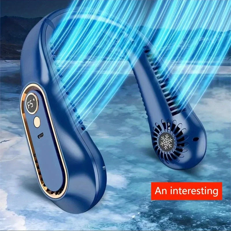 1 Stück flügelloser hängender Halsventilator, tragbarer USB-Kühlventilator mit 5 Geschwindigkeiten und Digitalanzeige – superstarke Technologie und flügelloses Design für den Außenbereich