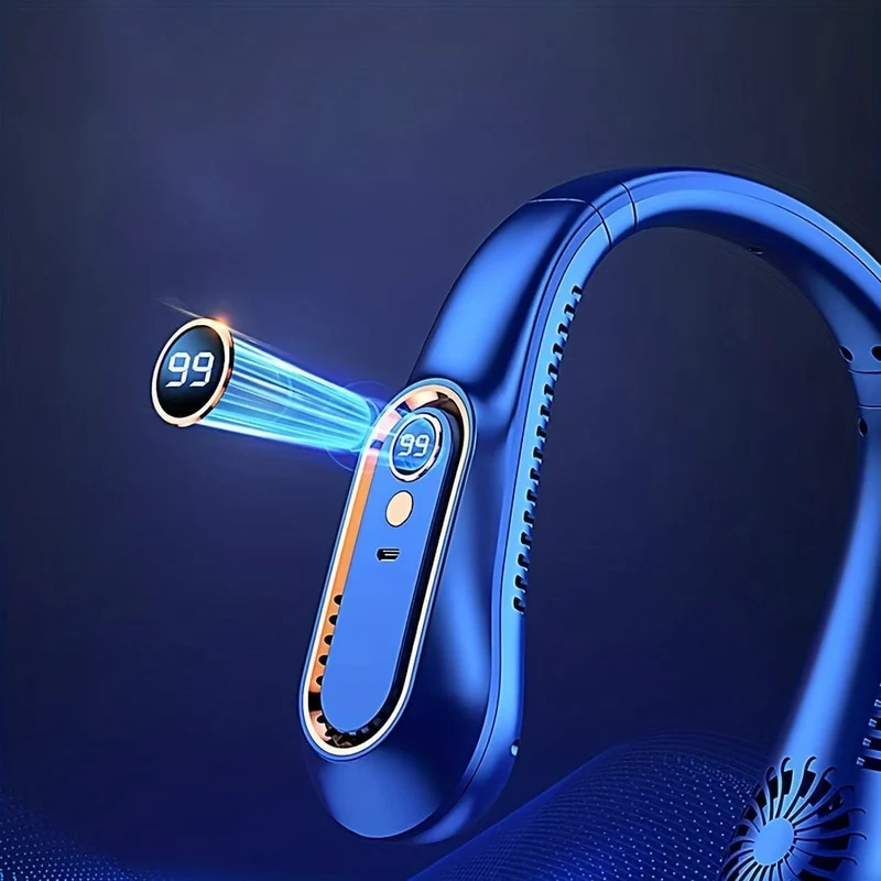 1 Stück flügelloser hängender Halsventilator, tragbarer USB-Kühlventilator mit 5 Geschwindigkeiten und Digitalanzeige – superstarke Technologie und flügelloses Design für den Außenbereich