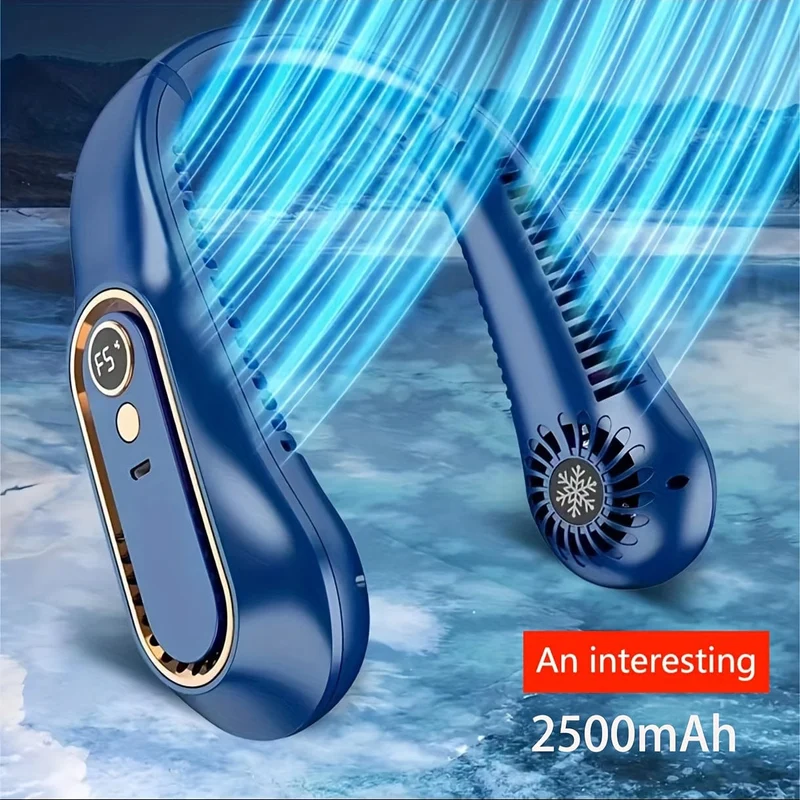 1 Stück flügelloser hängender Halsventilator, tragbarer USB-Kühlventilator mit 5 Geschwindigkeiten und Digitalanzeige – superstarke Technologie und flügelloses Design für den Außenbereich