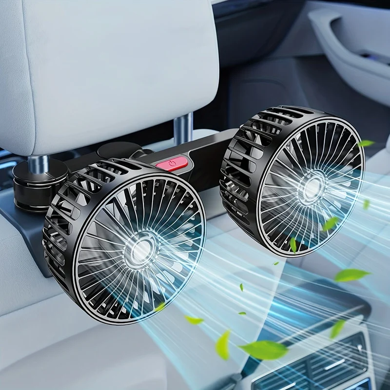 1-teiliger Autoventilator, kleine Auto-Klimaanlage, doppelköpfiger Heckventilator, starker Wind, 360-Grad-Drehung, großes Luftvolumen, Subwoofer-Betrieb, feste Clip-Montagemethode an der Basis, geeignet für Zuhause im Auto