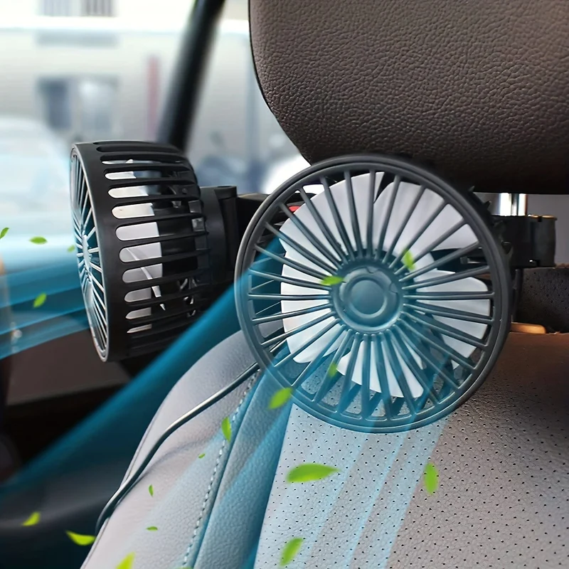 1-teiliger Autoventilator, kleine Auto-Klimaanlage, doppelköpfiger Heckventilator, starker Wind, 360-Grad-Drehung, großes Luftvolumen, Subwoofer-Betrieb, feste Clip-Montagemethode an der Basis, geeignet für Zuhause im Auto