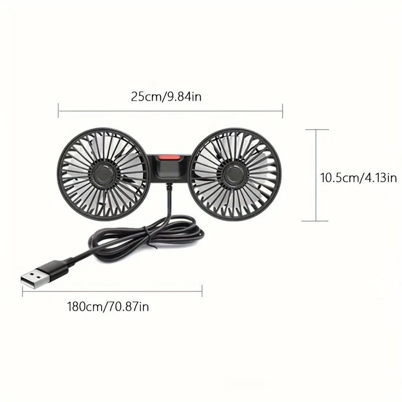 1-teiliger Autoventilator, kleine Auto-Klimaanlage, doppelköpfiger Heckventilator, starker Wind, 360-Grad-Drehung, großes Luftvolumen, Subwoofer-Betrieb, feste Clip-Montagemethode an der Basis, geeignet für Zuhause im Auto