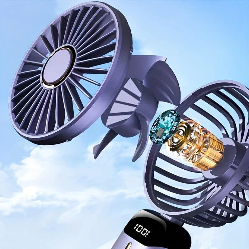 Tragbarer Hand-Mini-Ventilator, wiederaufladbar über USB, mit LED-Anzeige, 5 Geschwindigkeiten, 90° faltbar, batteriebetrieben, für Büro, Schlafzimmer, Outdoor, Reisen, Camping, Schulanfang