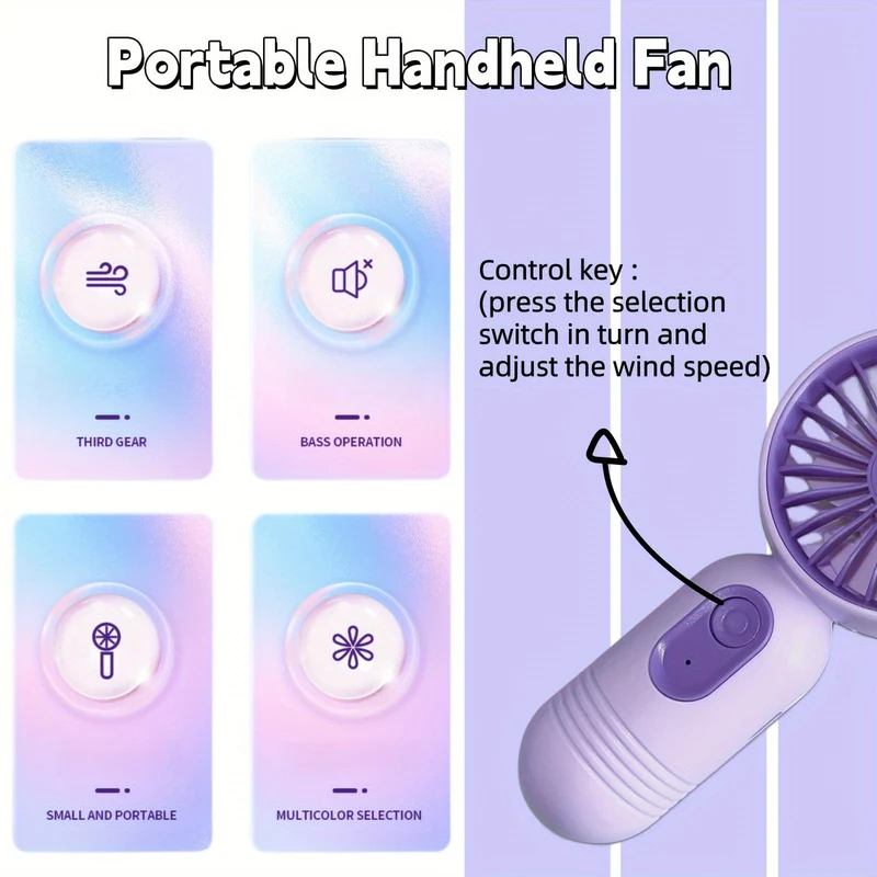 1 x tragbarer Mini-Ventilator, wiederaufladbar über USB, mit 3 Geschwindigkeiten – Handventilator für Männer und Frauen – perfekt für Büro, Outdoor, Reisen und Camping
