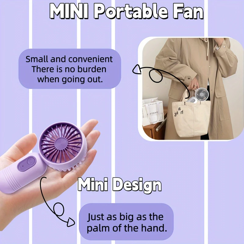 1 x tragbarer Mini-Ventilator, wiederaufladbar über USB, mit 3 Geschwindigkeiten – Handventilator für Männer und Frauen – perfekt für Büro, Outdoor, Reisen und Camping